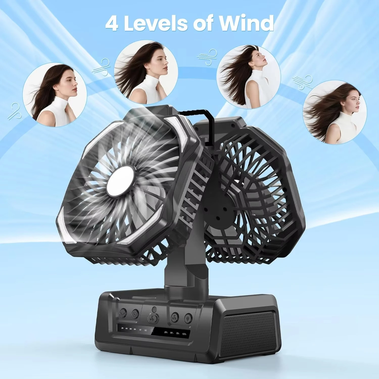 Camping Fan With LED Lantern USB C Rechargeable Multi Function For Jobsite Picnic Beach Tent