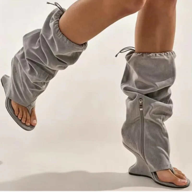 Women Knee High Boots for Woman's Pointed Toe Slip-On Strange Heels Clip Toe Shoes Spring Summer Ladies High Heels Cool Boots