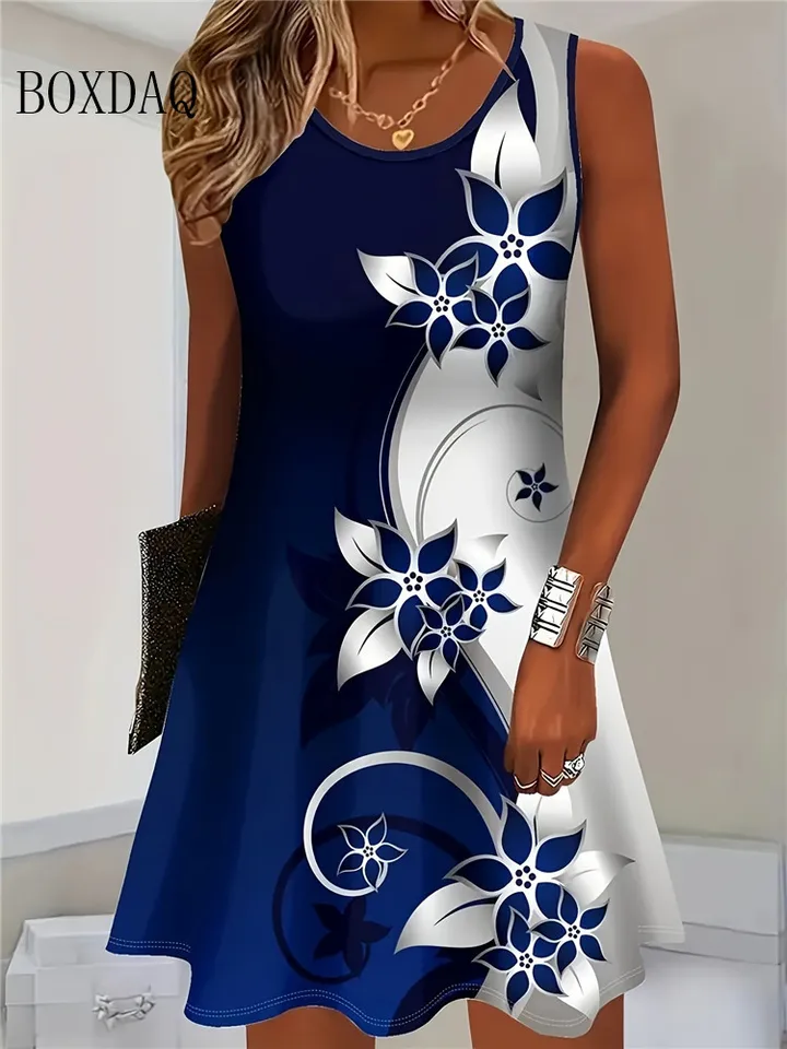 Vestido de Verano sin Mangas para Mujer 2025, Bohemio, Chaleco Imitación Vaquera con Estampado Floral, Casual de Playa 6