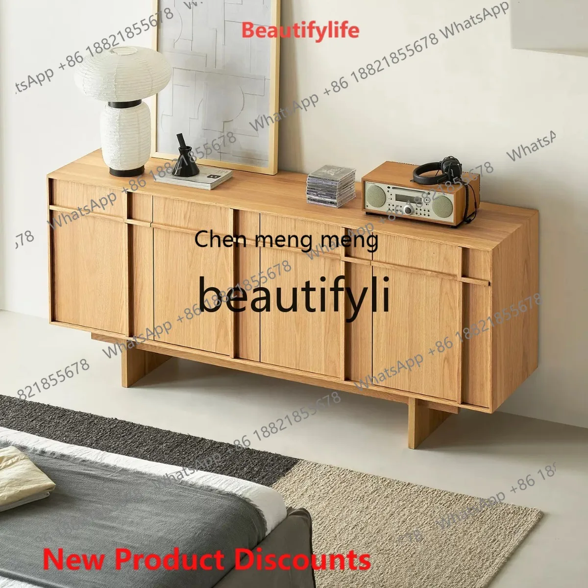 

2003 Nordic solid wood dining side cabinet, storage bucket cabinet, cherry wood living room entrance decorative cabinet