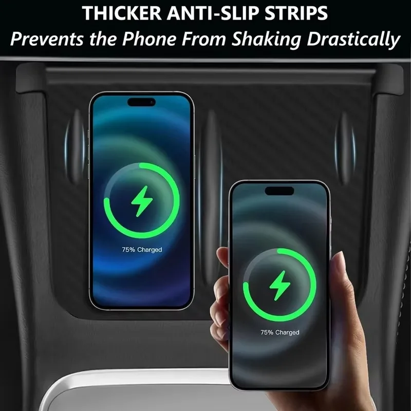 For Tesla Model 3/Y Wireless Charging Silicone Pad Carbon Fibre Central Control Non-Slip Charger Protector Mat Car Accessories image 3