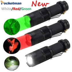 Mini LED Flashlight Tactical Flashlights 670nm Red/Blue/Green Light Pocket Flashlight Emergency Light Waterproof Torch