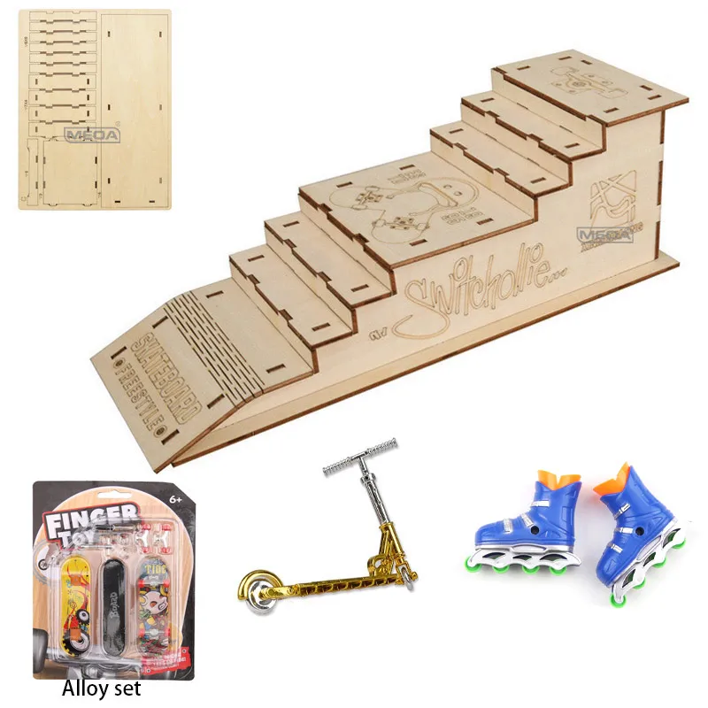 3803フィンガーボードパーク階段スロープ収納ラックセット、ローラースケートボード付きプロフェッショナルフィンガーボードセット、子供用おもちゃミニバージョン