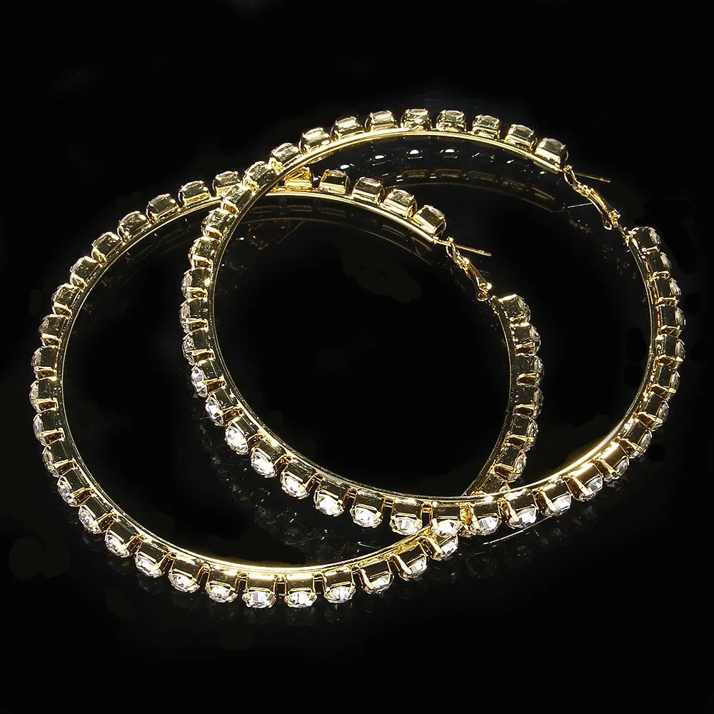 Shiny Big Rhinestone Hoop Earrings for Women Statement Exaggerated Round Circle Earrings Hoop Jewelry Accessories