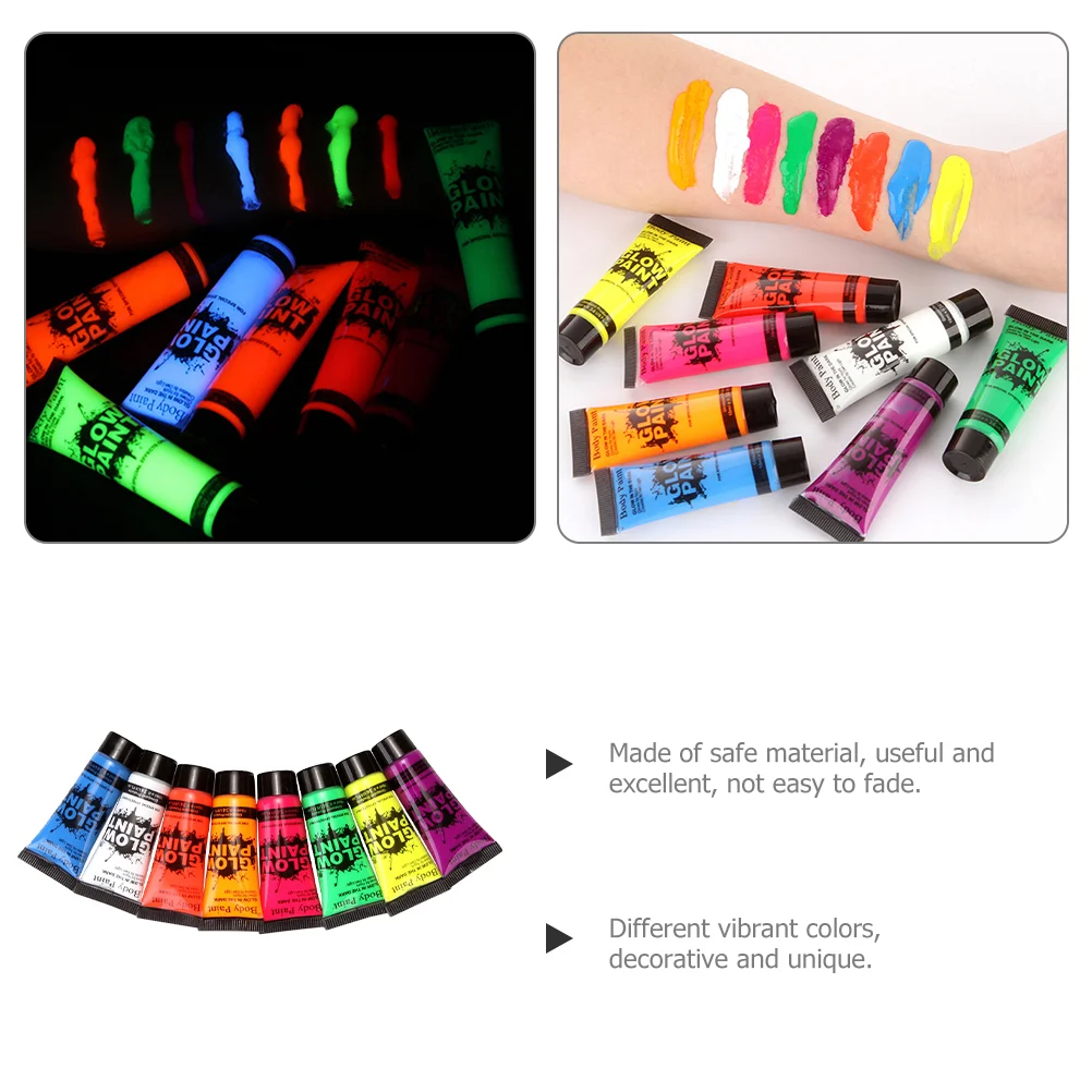 8 قطعة توهج في الظلام طلاء الوجه الصباغ الفلورسنت الجسم اللوحة لصق النيون ماكياج مضيئة كريم لمستلزمات الحفلات