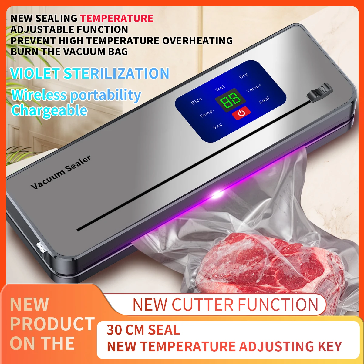 

Charging wireless portable vacuum sealing machine with multi package vacuum touch button and sealed countdown display
