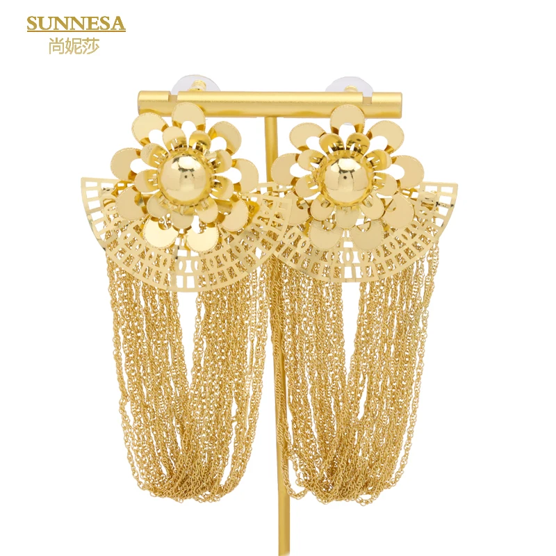 SUNNESA Long Tassel Earrings 18k Gold Plated Afrcian Jewelry for Women Party Irregularity Dangle Earrings Jewellery Accessories