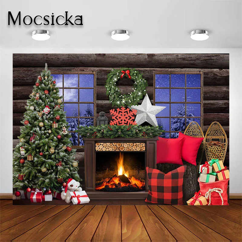

Mocsicka Рождественский фон для фотосъемки для семьи, детей, камин, домашний фон для вечеринки, декор для фотостудии, реквизит, баннер