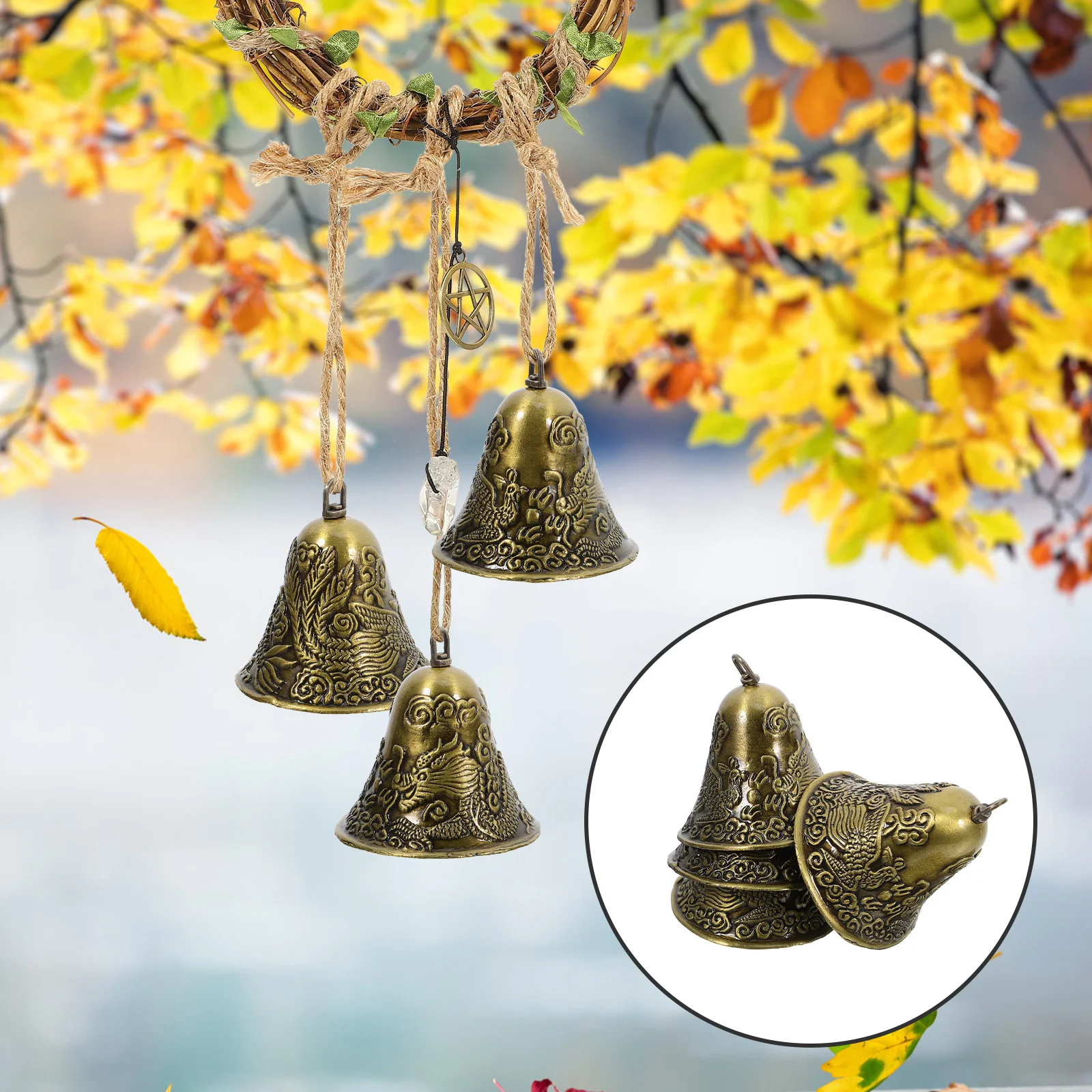 4 قطعة أجزاء رنين الرياح التنين فينيكس أجراس معدنية صغيرة لصياغة قلادة ديكور خارجية أجراس عتيقة حرفية