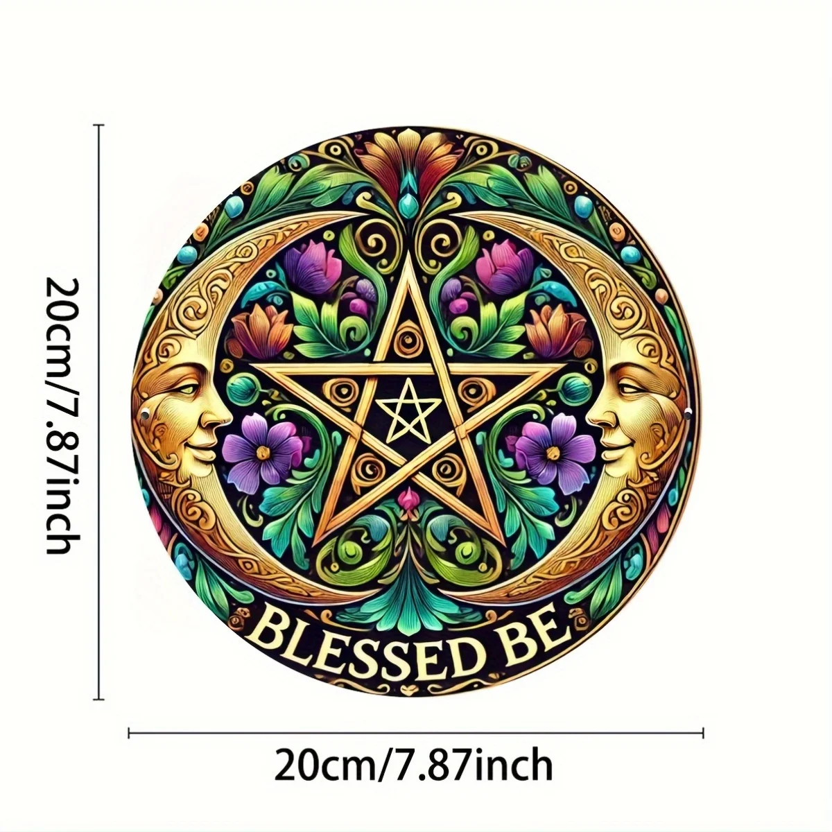 1pc Wiccan Blessed Be Pentagram Vintage Aluminum Round Sign, Rustic Multifunctional Home Decor Plaque for Laundry, Gym, Cafe, Ro