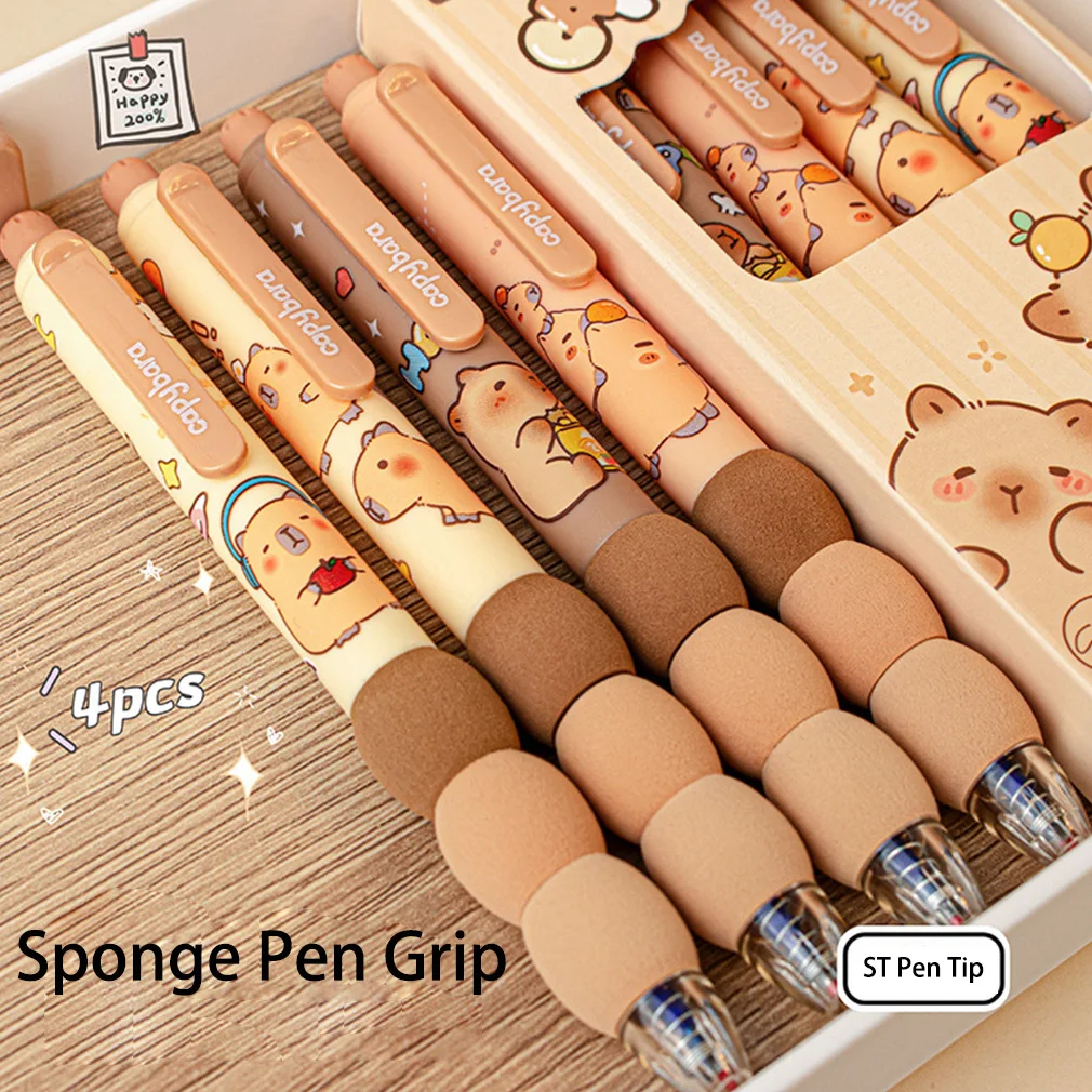 canetas-apagaveis-kawaii-de-capivara-4-pecas-com-punho-macio-escrita-suave-tinta-azul-05mm-–-material-escolar-e-de-escritorio-fofo