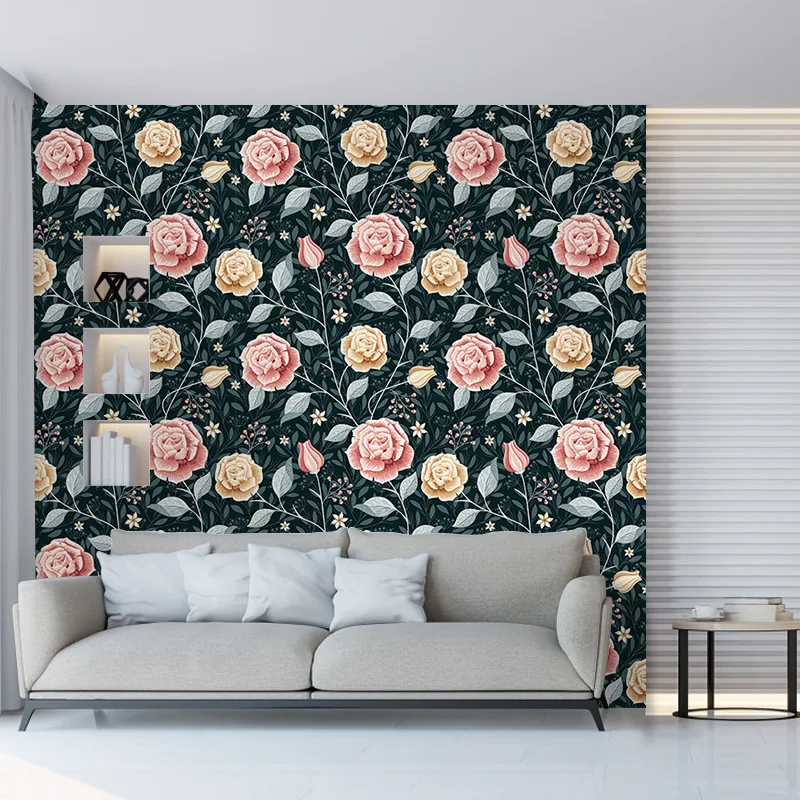 Elegant Peony Flowers Wallpaper Peel and Paste Pastrol Plant Mural Vinyl Waterproof Sticker Background Wall Cabinet Home Decor