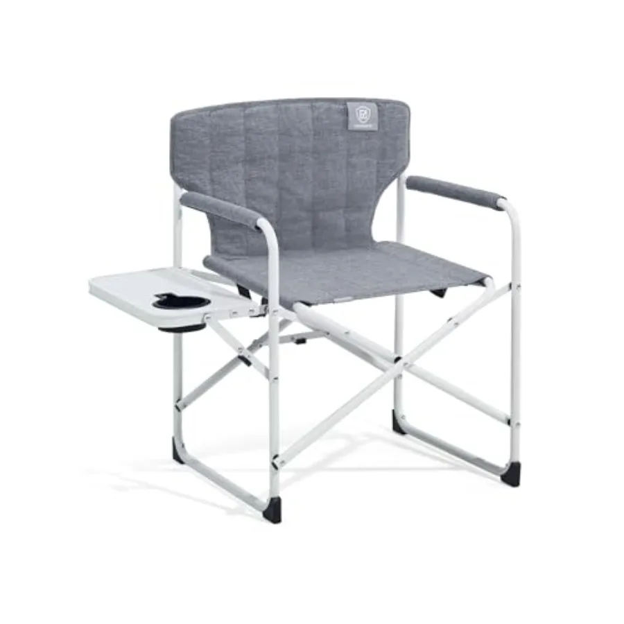 

Outdoor kids director's chair with side table padded grey polyester fabric safety lock mechanism lightweight portable design fo