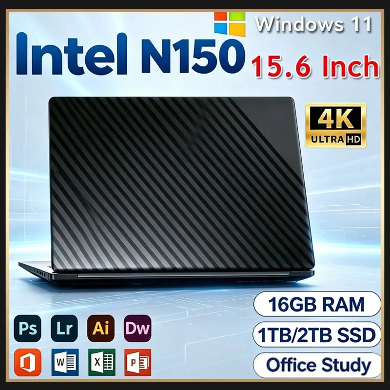 Laptop 15.6' 2026 Intel Core N150 32GB 2TB PC Gamer Ultra Fino para Escritório e Estudo Windows 11 Pro 1920*1080 HD
