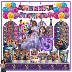 Disney Encanto Birthday Party Decoration Isabella Charm Purple Tableware Supplies Paper Cup Plate Napkin Balloon Kid Baby Shower