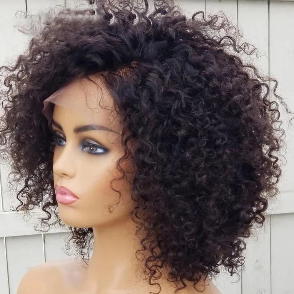 MXWIGS Soft Glueless Black Kinky Curly Synthetic Lace Front Wig For Women BabyHair 180%Density Preplucked Daily Cosplay