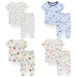 Fashion Cartoon Bamboo Fiber Cartoon Baby Boy Top+Pants Suit 12-24M Girl Outfits Summer Short Sleeves Infant Clothing Sets