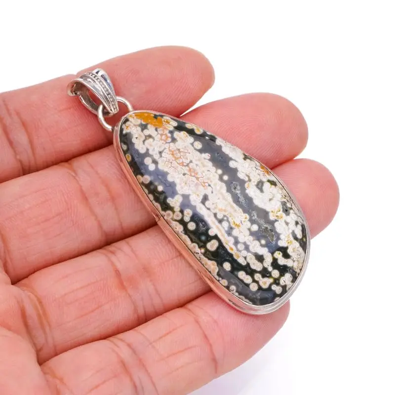 StarGems Natural Ocean Jasper Handmade 925 Sterling Silver Pendant 2 1/4