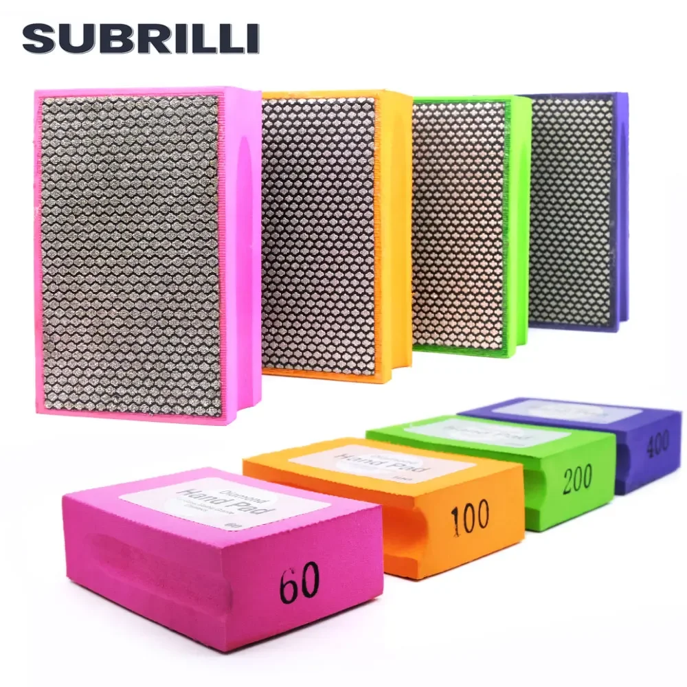 

SUBRILLI 4PCS Diamond Hand Polishing Pads Electroplated Sanding Pad For Granite Marble Glass Tile Concrete Grit 60-400#