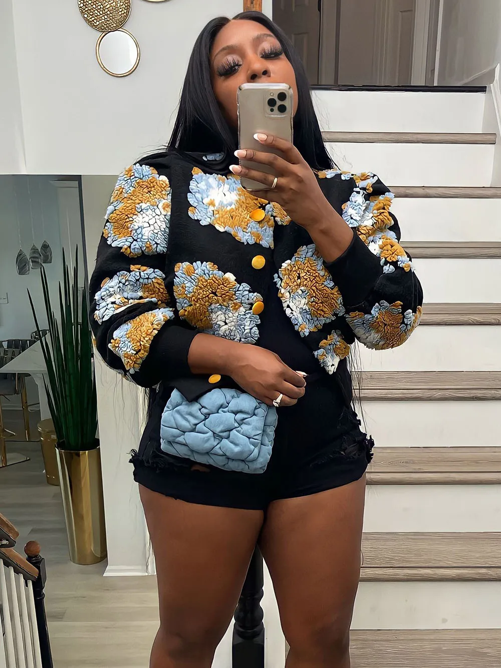 Vintage Floral Pattern Cotton Coat Simple Round Neck Short Jacket Warm Casual Style Jacket For Autumn Winter Daily Wear 2026