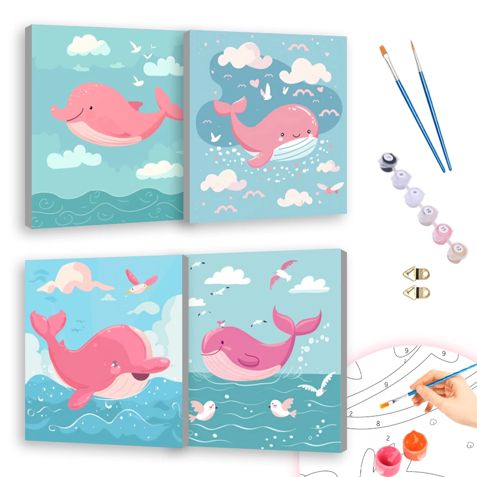 

RUOPOTY Oil Painting By Numbers 20x20cm ready Frame Cute dolphin For Beginner Canvas Diy Set Arts Crafts Color Markers Drawing