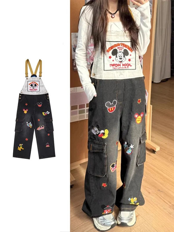 

Ретро американский джинсовый комбинезон Miey с прямыми штанинами, женский осенне-зимний новый дизайн, цветной комбинезон Blo, повседневный комбинезон с высокой талией, широкий...