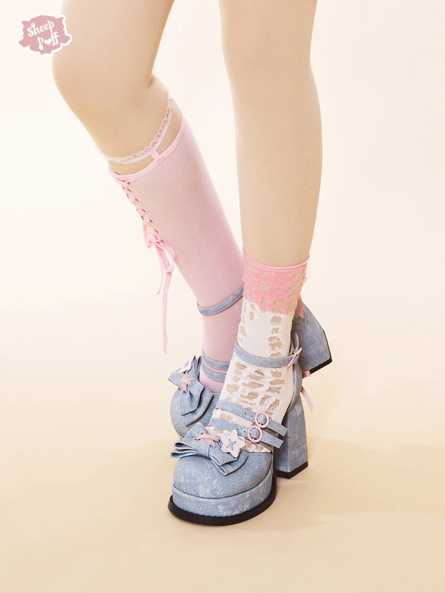 Star Barbie Lolita Sweet Cool Sandals Cowboy Waterproof Platform High Heels Japanese Cute Girl Tea Party High Heels Single Shoes