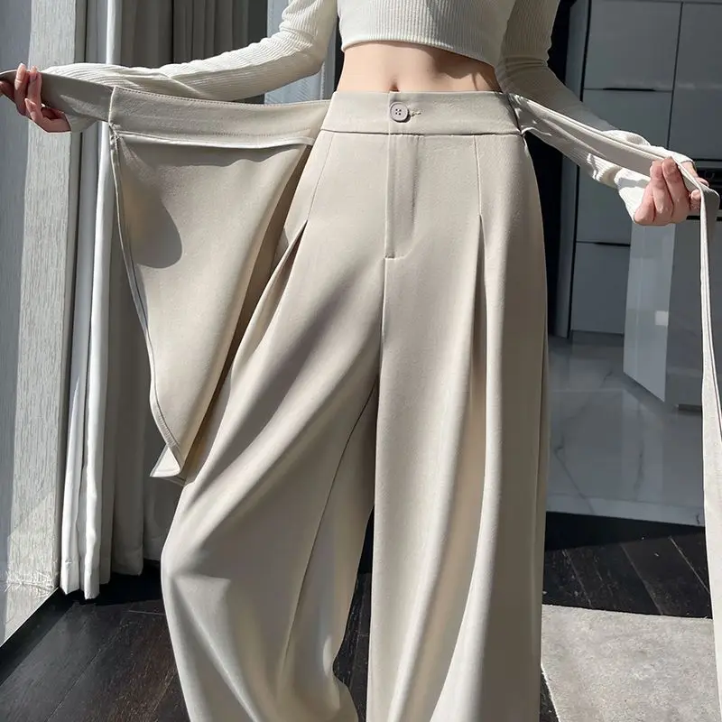 Design strap suit pants women's autumn 2025 new high-waisted and thin vertical straight casual wide-leg floor-mopping pants