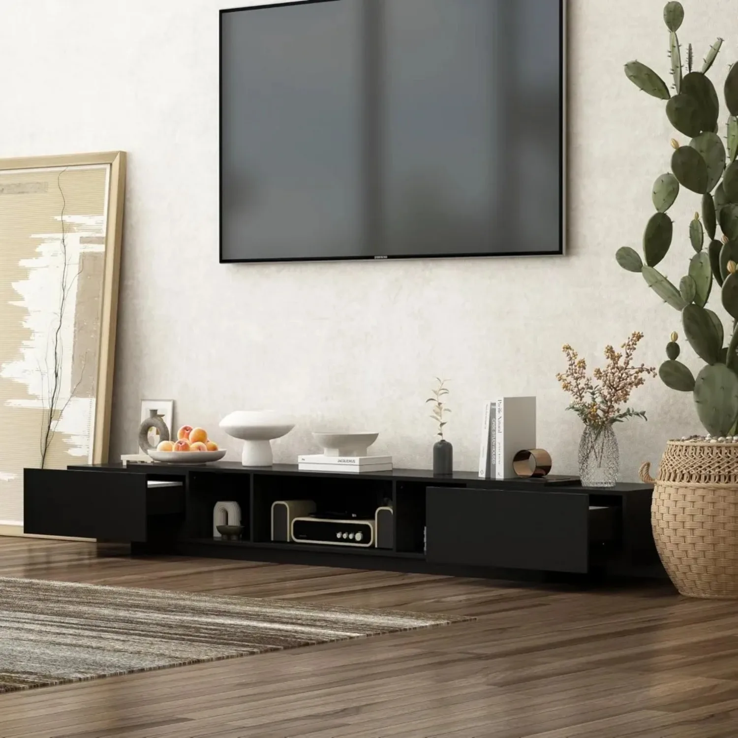 Modern TV Stand for 100+ Inch TVs, Entertainment Center w/ 2 Drawers & Shelves, Large Media Console Table TV Cabinet w/ Storage