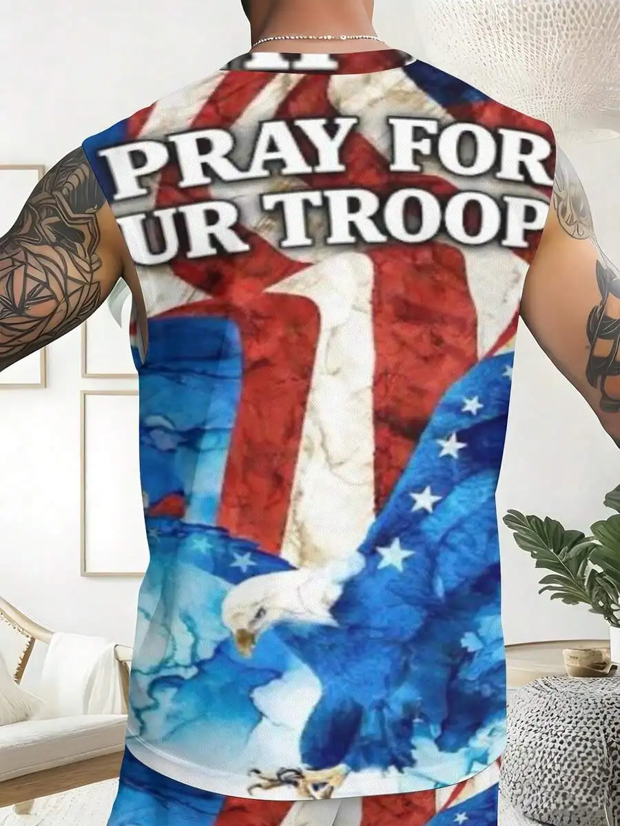 American Flag Eagle Design 2026 European & American Spring Summer Autumn New Style Men's Tank Top And Beach Shorts Set view 3