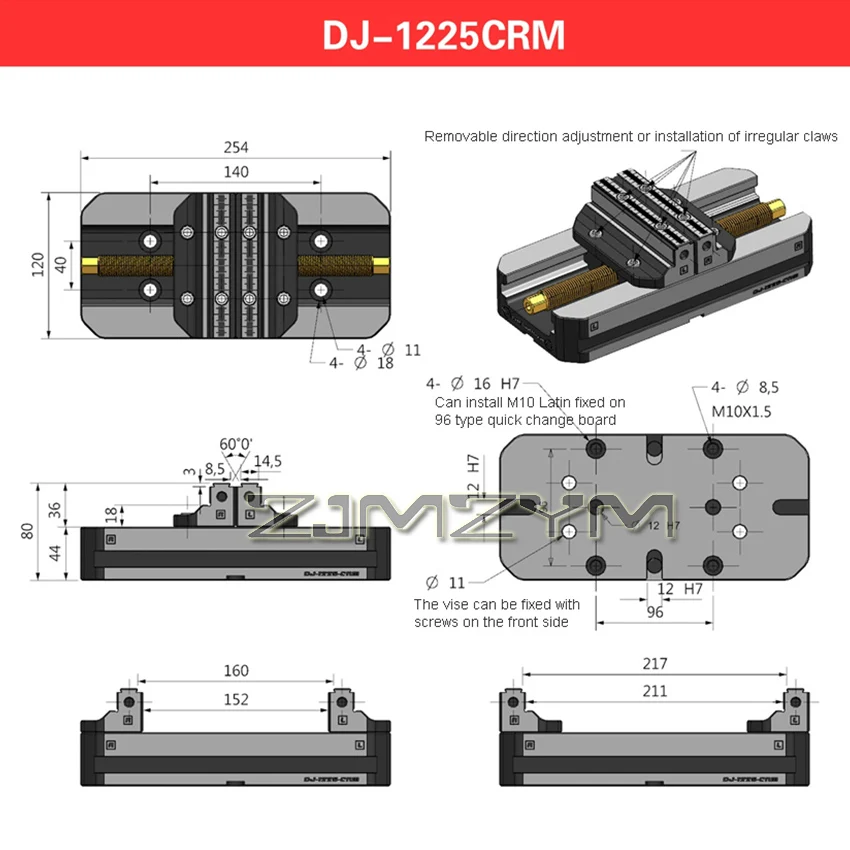 Alicates autocentrantes de cuatro y cinco ejes, abrazadera autocentrante, 52HRC, tornillo de Banco autocentrante de alta rigidez, DJ-1220CRM/DJ-1225CRM