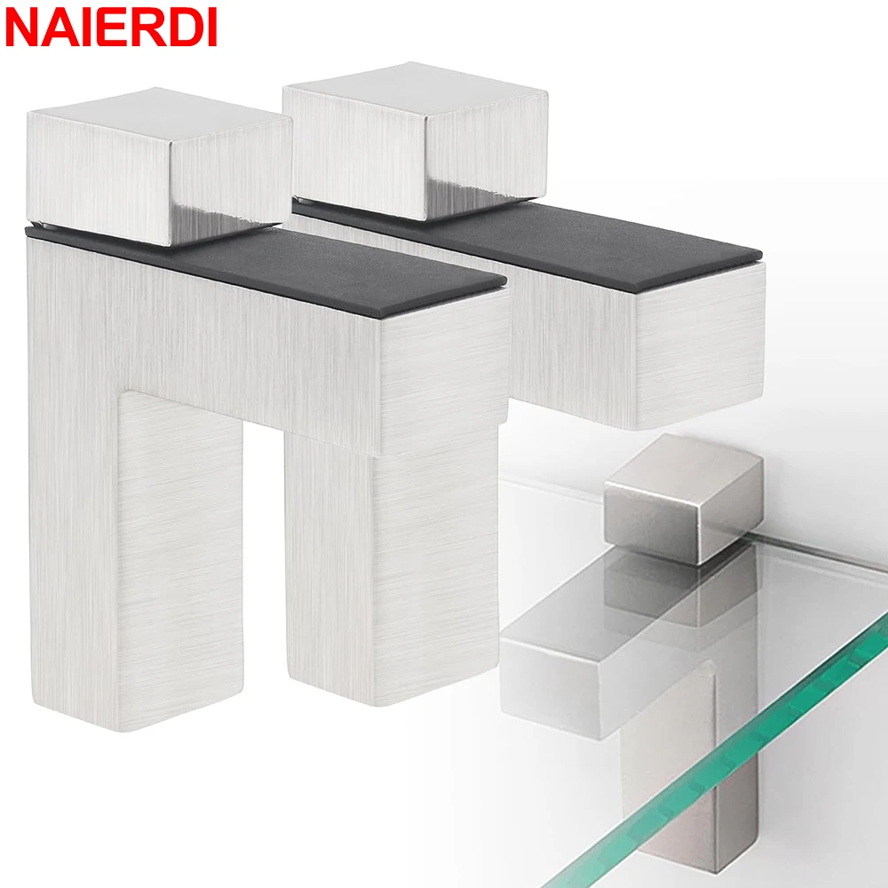 NAIERDI 2 Pieces Adjustable Glass Clamps Zinc Alloy Wood Glass Shelf Bracket for 3~28mm Glass Wall Mounting Floating Holder