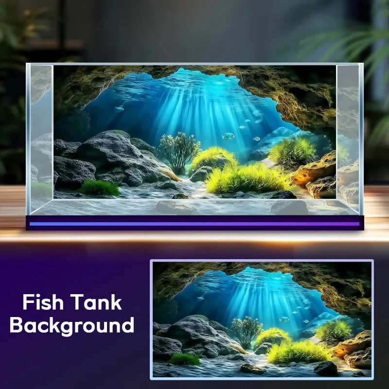 Sunshine Seaweed Cave，Fish tank background painting, Aquarium  painting sticker, Front self-adhesive，Landscape ornaments
