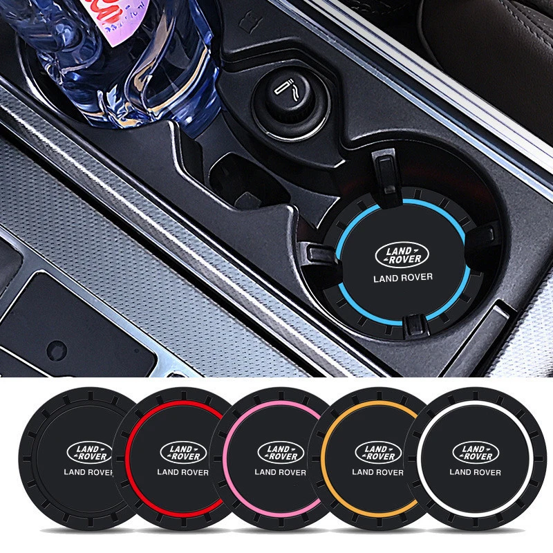 2PCS Car Coasters Water Cup Slots Non-Slip Mat Waterproof Cup Pad For Land Rover Sport Range Rover 2 Freelander Defender Evoque