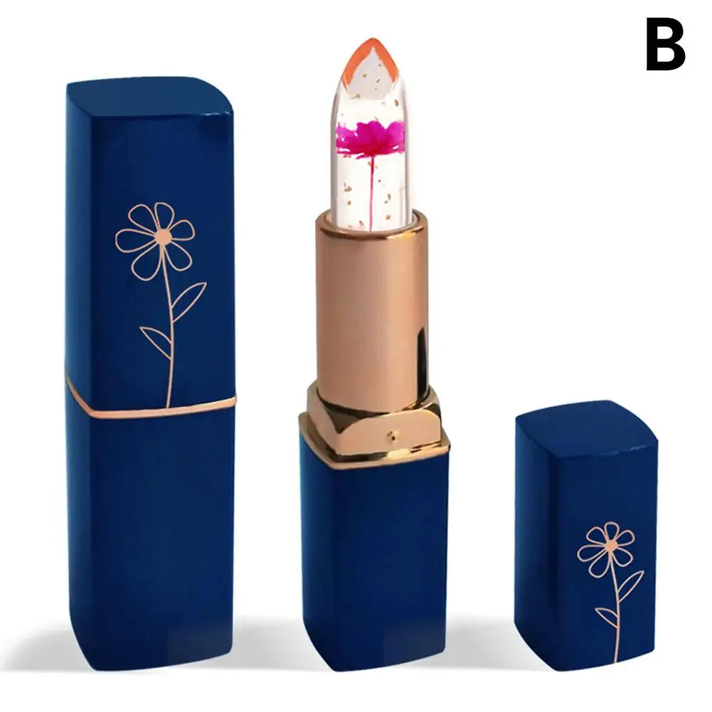 Lip Liners Pack Dark Blue Tube Transparent Dried Flower Lipstick Gold Leaf Jelly Color Changing Moisturizing Lip Lime Hair Tint