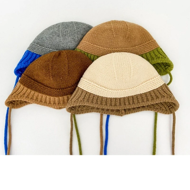 Japanische Kontrastfarbene Schnürmütze für Herbst und Winter, Großkopf-Modell, Outdoor-Radfahren, Warmer Ohrenschutz, Bombermütze – Detail 5