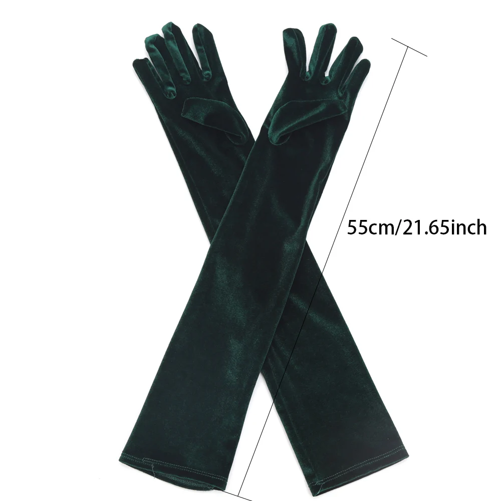 55cm women Vintage Black Velvet Long Gloves Opera Over Elbow Arm Sleeve Full Finger Driving Evening Dress Etiquette Gloves