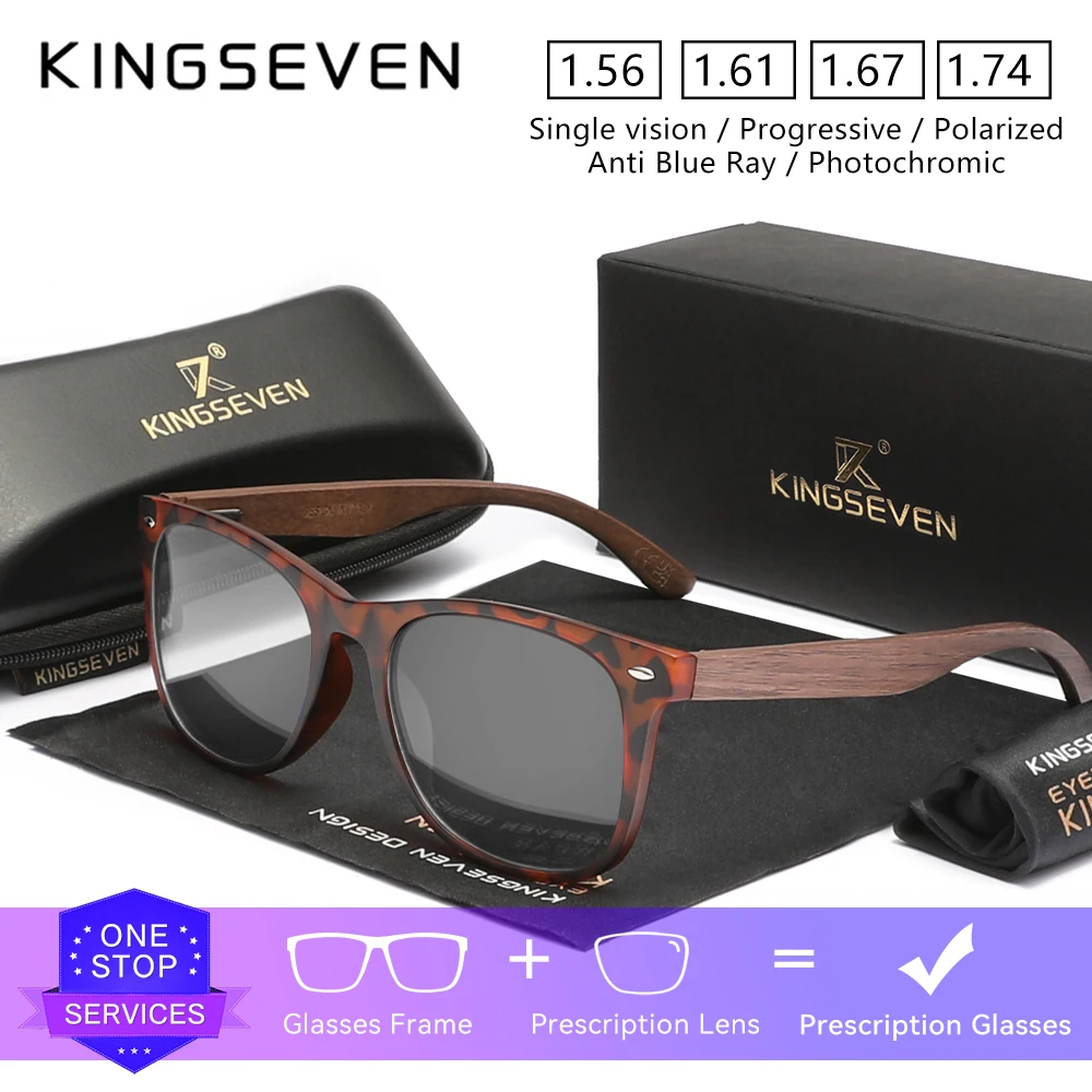 

KINGSEVEN деревянные очки с блокировкой синего света для мужчин и женщин, очки по рецепту, квадратные очки для близорукости и дальнозоркости, оптические линзы, очки