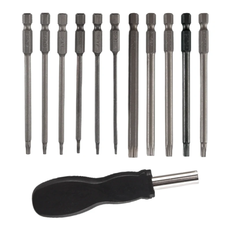 11 Pack 75Mm Torx Head Screwdriver Bit Set 1/4 Inch Hex Shank T6-T40 Star Screwdriver Tool Kit With 1 Pack Handle