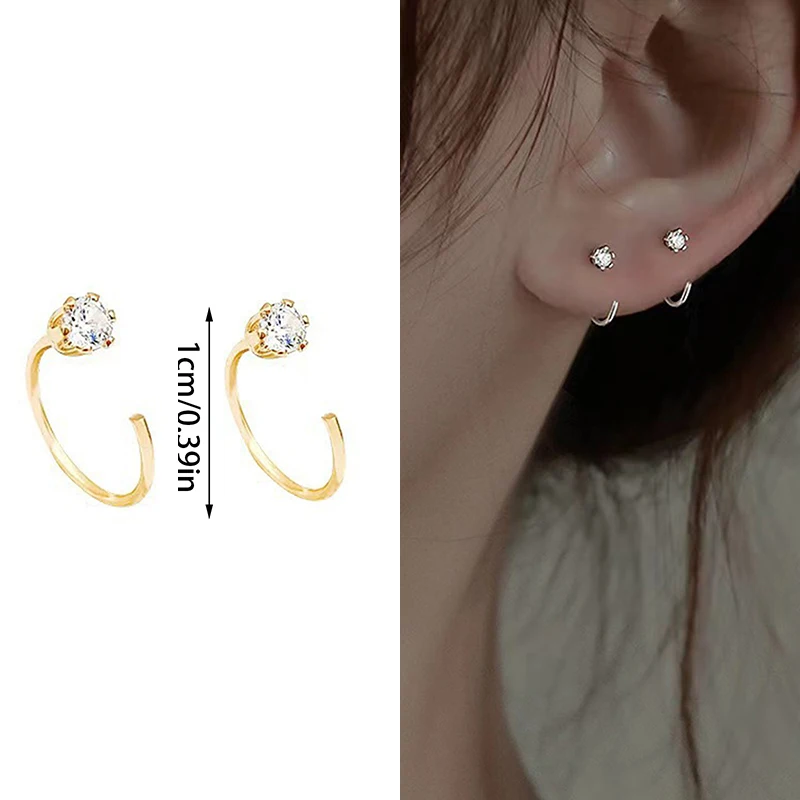 1Pair Alloy Tragus Flower Hoop Stud Earrings For Women Round Small Crystal Ear Piercing Minimalist Exquisite Fashion Jewelry