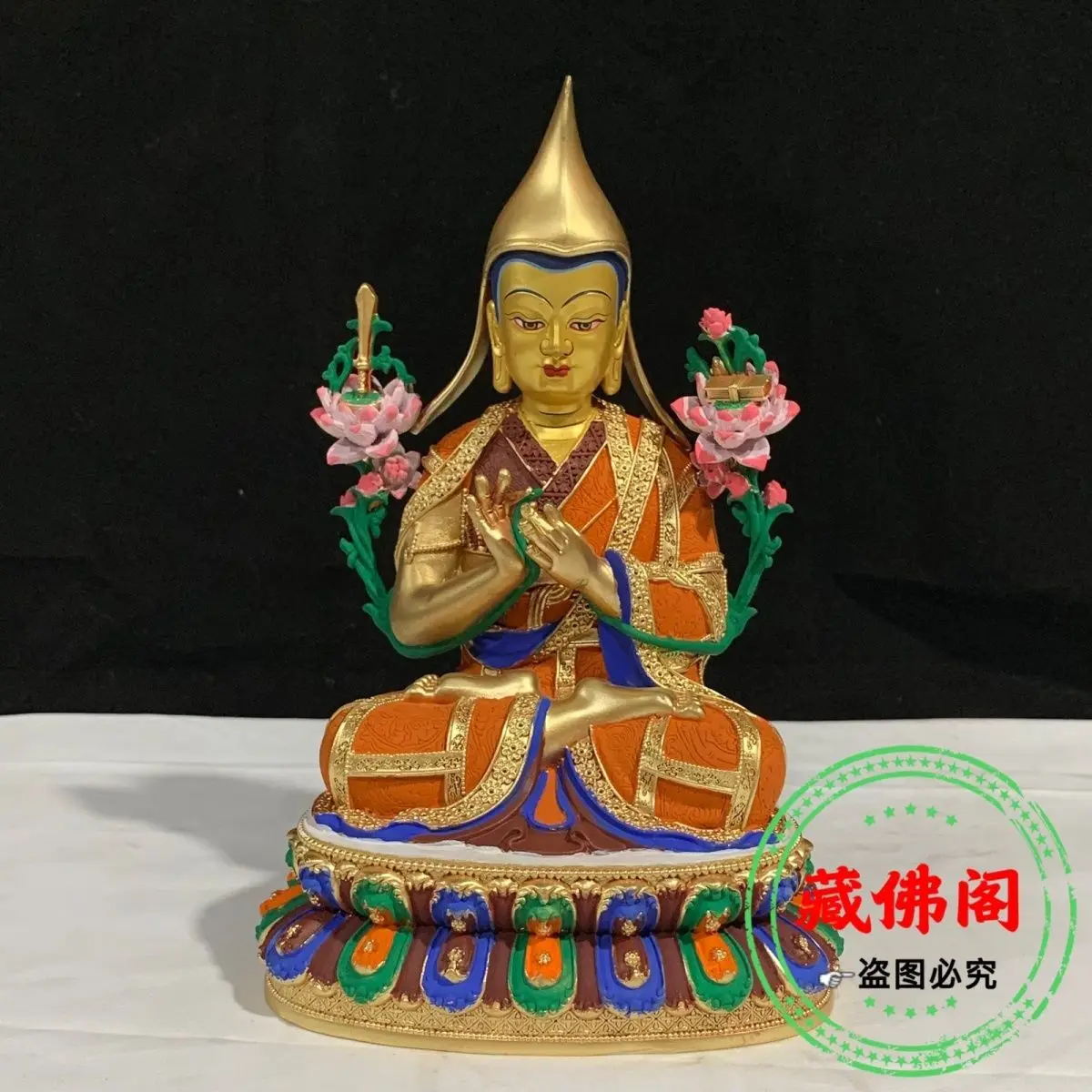 

Seven inch painted Zong Kaba master, pure copper craftsmanship, Tibetan gilded Buddha statue, home decoration, Buddhist temple,