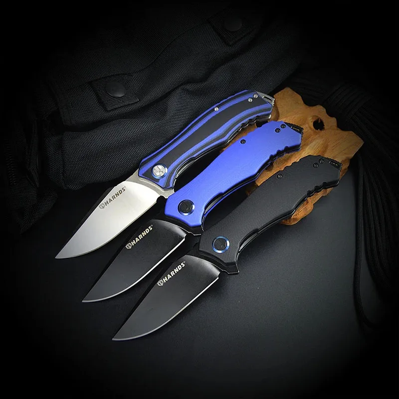 HARNDS Maverick Tactical Folding Knife with D2 Steel Blade Pocket Knife with G10 Handle Flipper Open Camping Knife  Pocket Clip