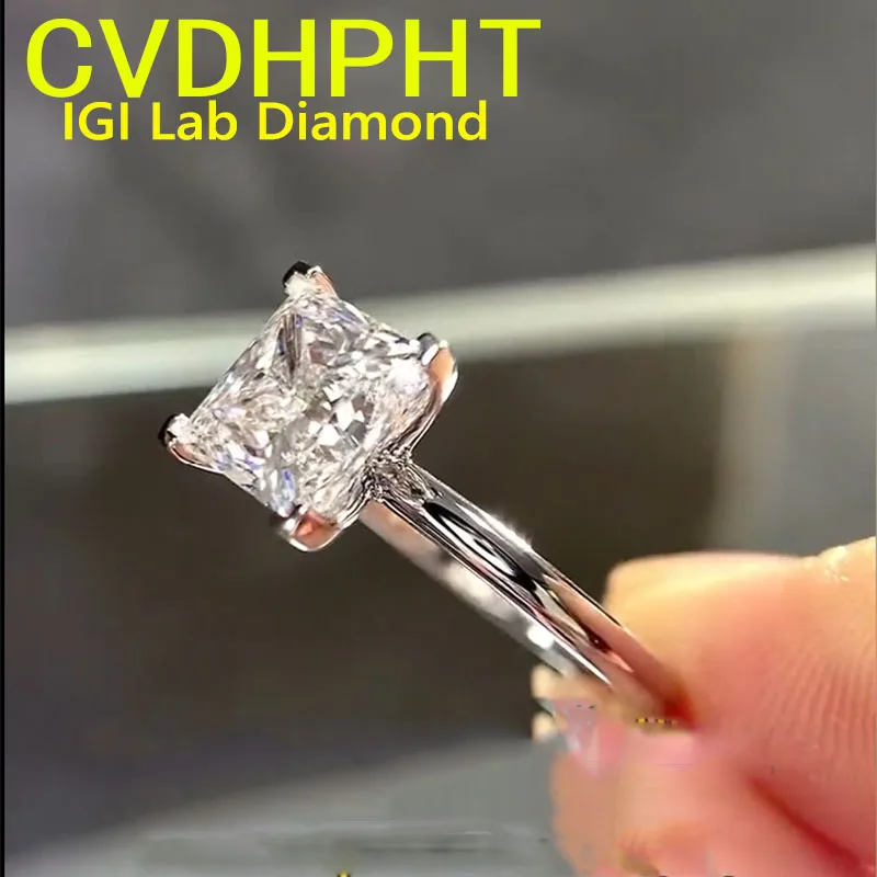 Perfect Princess shape Au585 Solid 14K White Gold Ring CVD IGI Lab grown Diamond Ring DE VVS-VS1 Color 1 2 3 4 5Ct wedding Ring