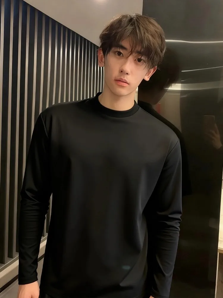 

Men's Bla Long Sve Cotton T-irt oulder Width Regular Fit Autumn Winter Faionable Base Layer irt Heavy Sweatirt
