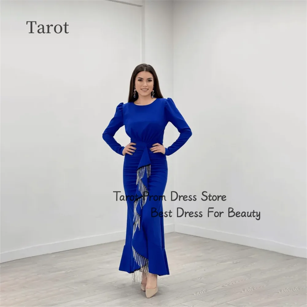 

Tarot Classic O Neckline Long Prom Dresses Mermaid Elegant Evening Dress Tassel For Women Floor Length Saudi Arabia فساتين سهرة