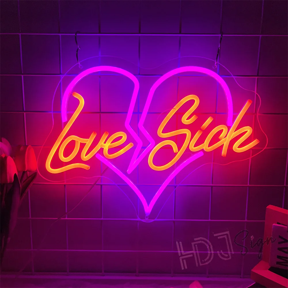 Neon Led Sign Love Sick Neon Lights Wall Art Decoration Party Pub Game Room Decor LED Lights Lamps USB Dimmer Neon Sign