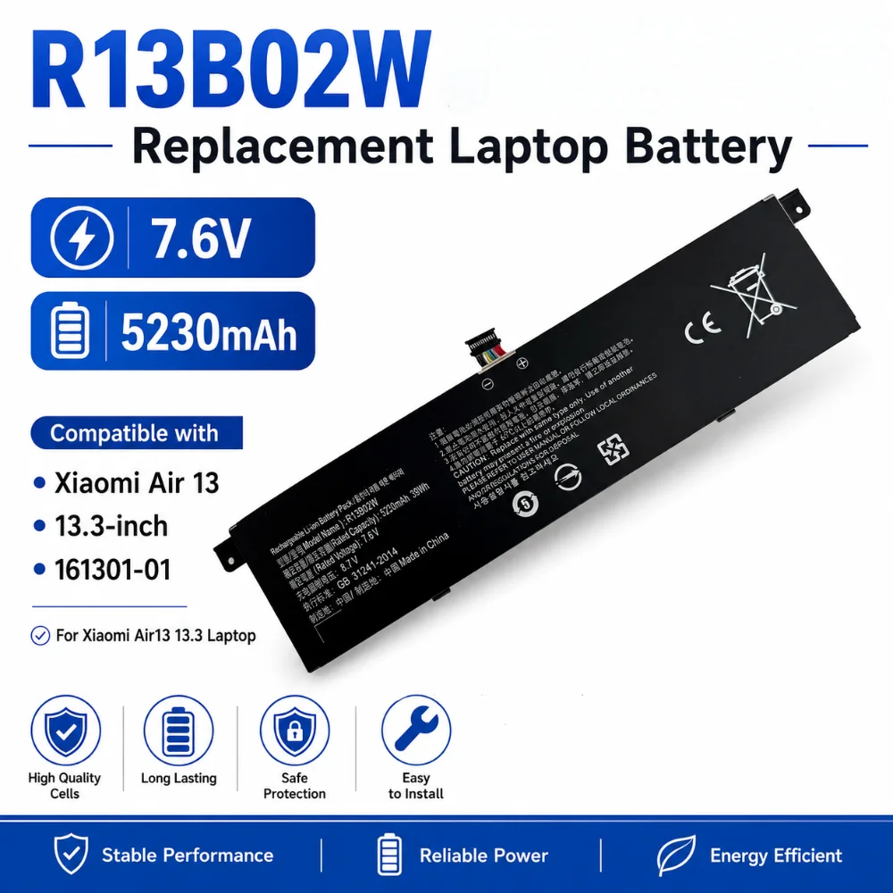 R13B02W 7.6V 5230mAh New Laptop Battery for Xiaomi Mi Air 13.3