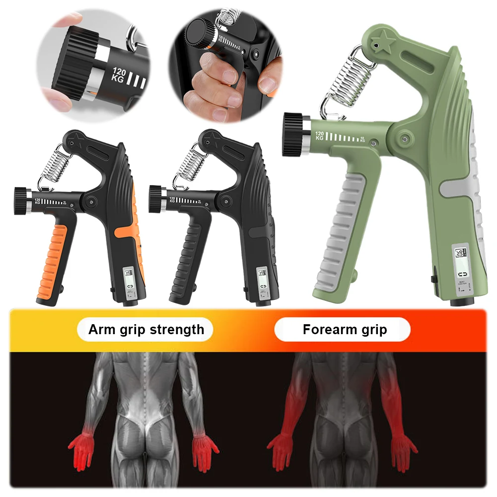 10-120 كجم قابل للتعديل قبضة اليد التمارين شاشة رقمية إصبع الثقيلة التمارين الربيع الذراع ممارسة المدرب للموسيقيين الرياضيين