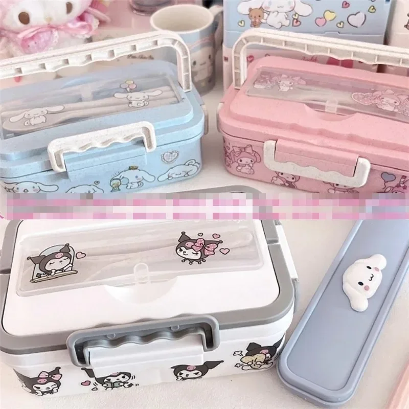 Cinnamoroll Kuromi My Melody Japanese Cartoon Cute Kawaii Straw Tableware Student Office Worker Portable Separated Lunch Box
