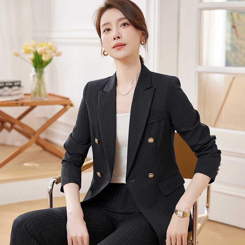 Navy Blue Striped Suit Women's Spring Wear Business Wear Temperament Goddess Style Jewelry Store Manager Work Clothes High-End